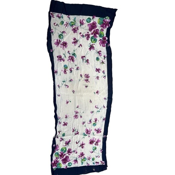 Vintage Scarf Neck Bag Purple Violet Flower Semi Sheer White Blue Romantic Fairy - Picture 3 of 5